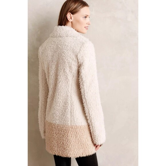 Anthropologie Elevenses Fira Sherpa Coat Shaggy Beige Fairy Grunge Boho Size M - Picture 16 of 16